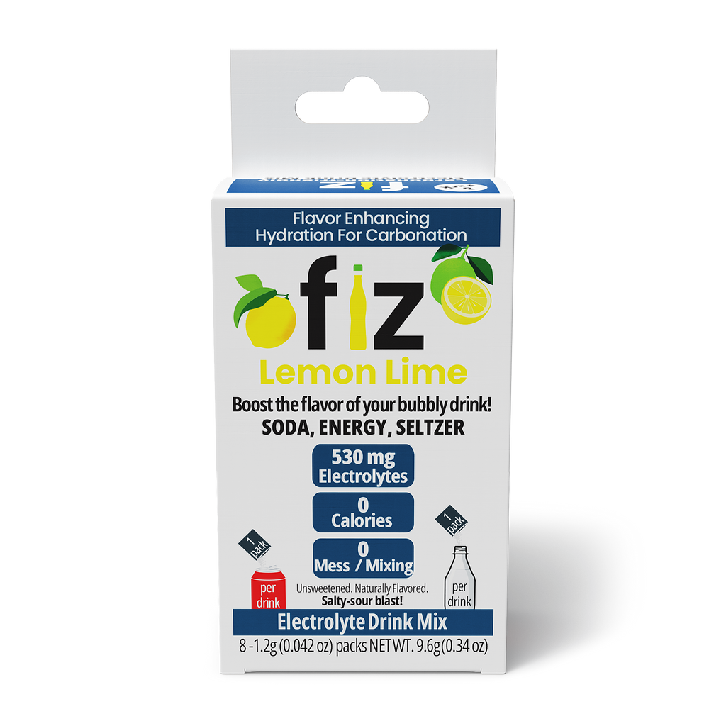 fiz Lemon Lime electrolyte drink mix package on a white background