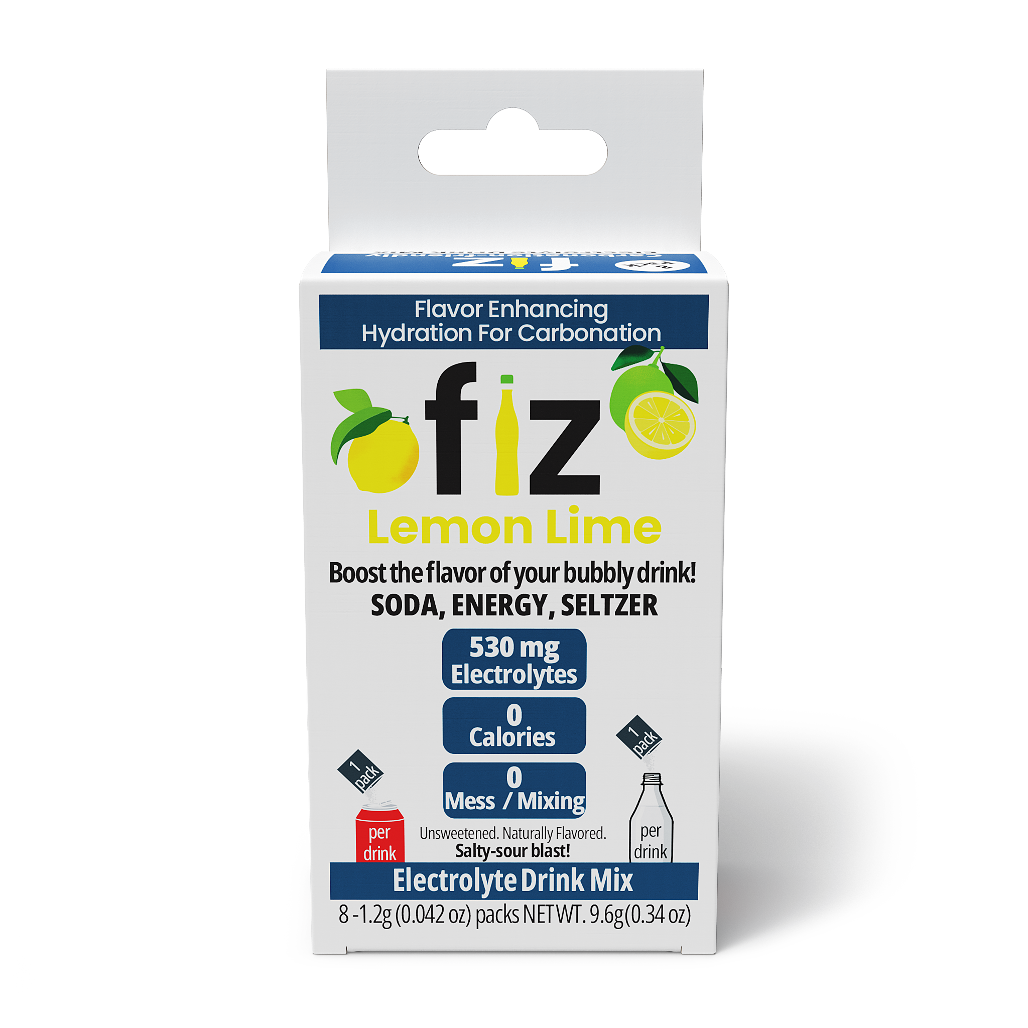fiz Lemon Lime electrolyte drink mix package on a white background