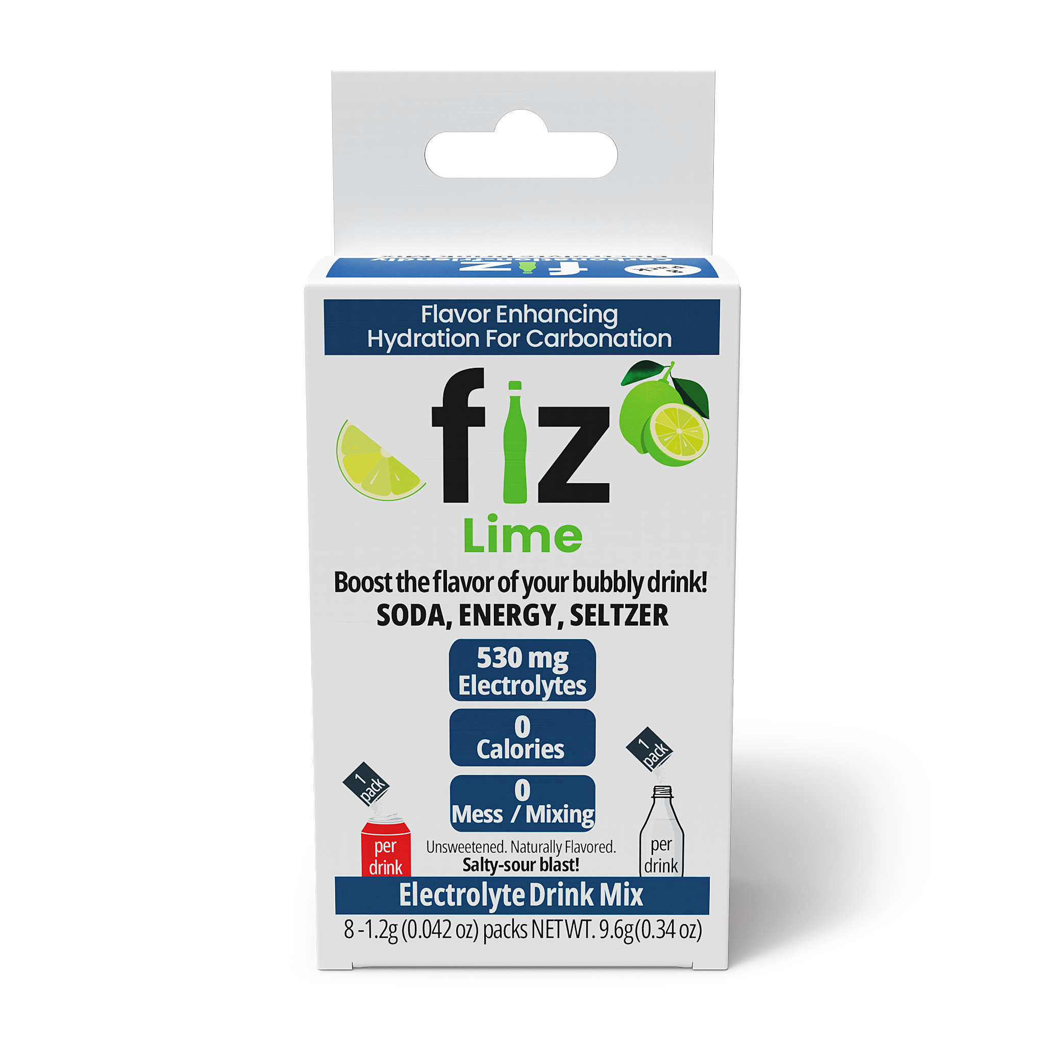 fiz Lime electrolyte drink mix package on a white background
