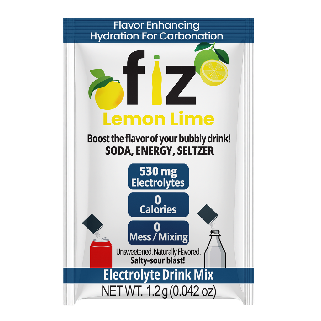 fiz Lemon Lime electrolyte drink mix packet on a white background