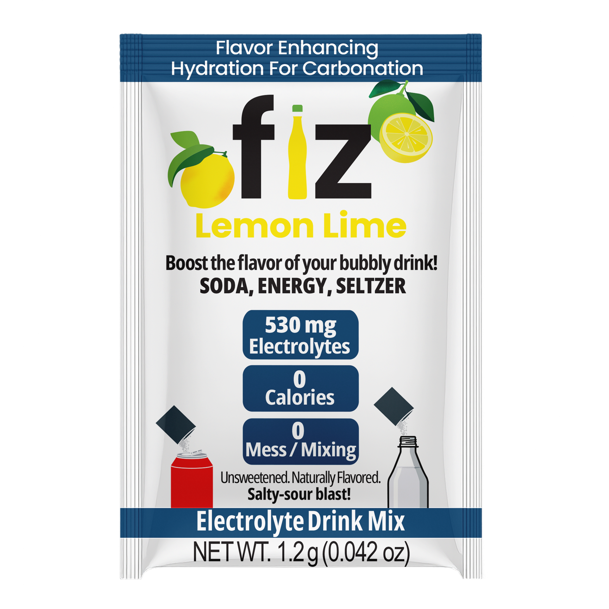 fiz Lemon Lime electrolyte drink mix packet on a white background