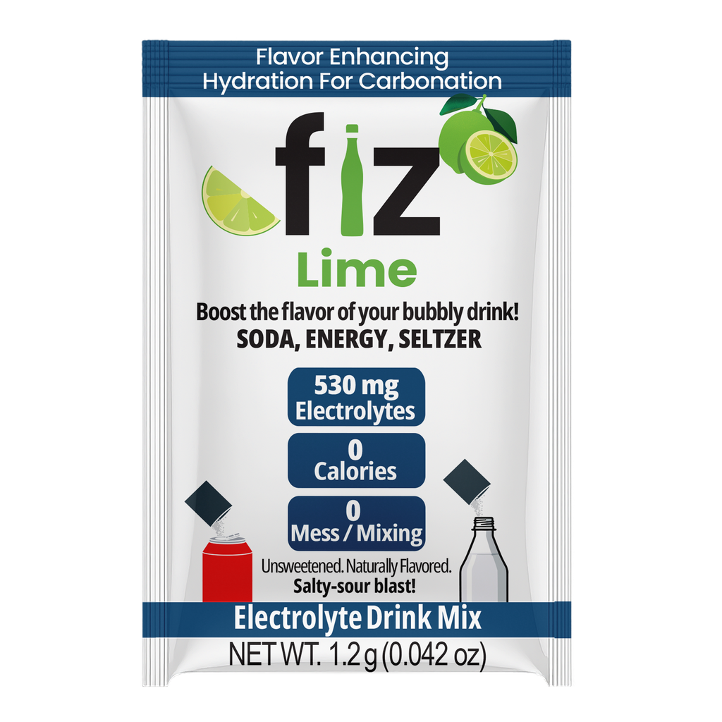 fiz Lime electrolyte drink mix packet on a white background