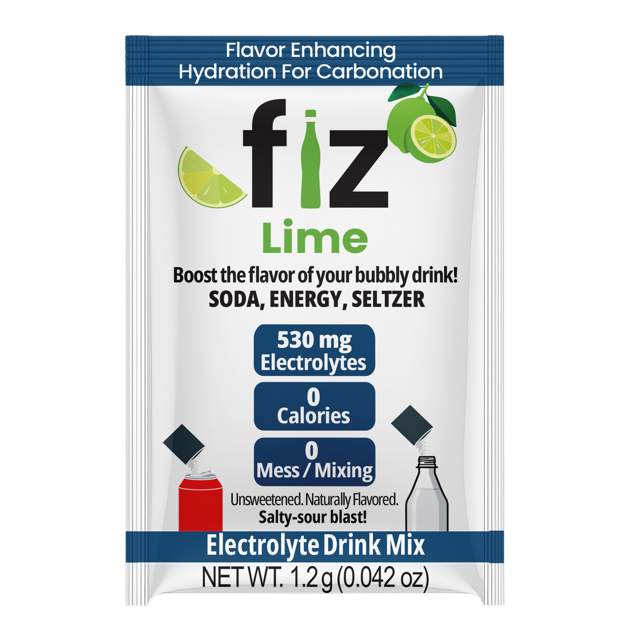 fiz Lime electrolyte drink mix packet on a white background