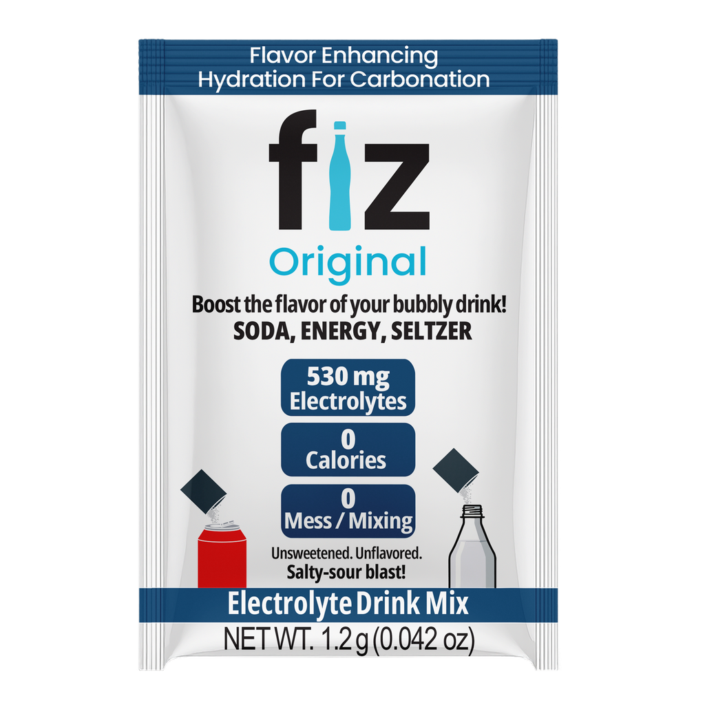 fiz electrolyte drink mix packet on a white background