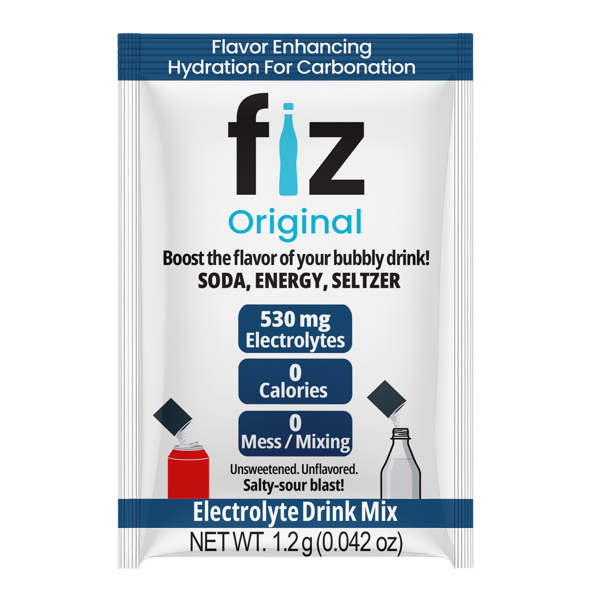fiz electrolyte drink mix packet on a white background